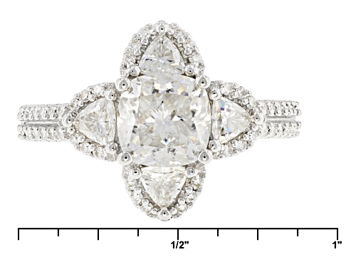 Moissanite Fire® 2.82ctw Dew Cushion And Trillion Cut With Round Platineve™ Ring - Size 7