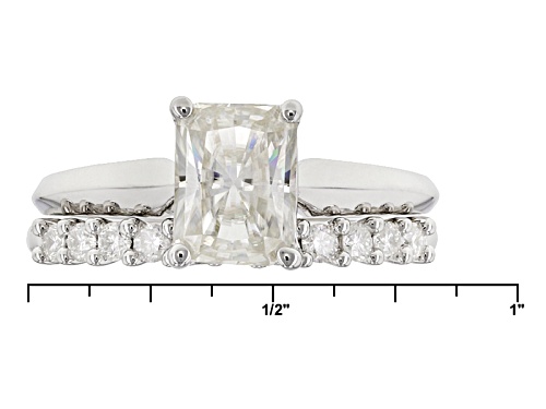 Moissanite Fire® 2.13ctw Dew Radiant Cut And Round Platineve™ Ring With Band - Size 11