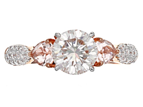 Moissanite Fire® 1.54ctw Dew And .38ctw Morganite 14k Rose Gold Over Silver Ring - Size 8