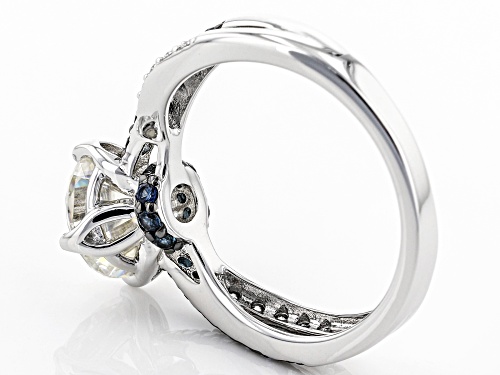 MOISSANITE FIRE® 2.10CTW DEW AND .36CTW BLUE SAPPHIRE PLATINEVE™ RING - Size 11