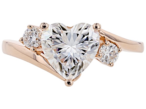 MOISSANITE FIRE® 2.46CTW DEW HEART SHAPE AND ROUND 14K ROSE GOLD OVER STERLING SILVER RING - Size 8