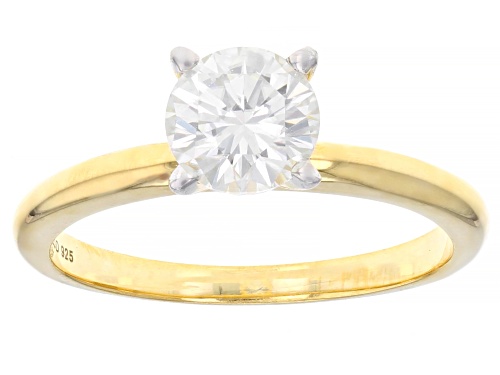 MOISSANITE FIRE(R) 2.16CTW DEW ROUND 14K YELLOW GOLD OVER SILVER RING WITH GUARD - Size 8