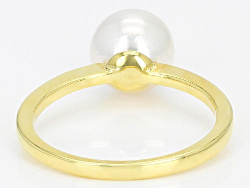 8mm White Cultured Japanese Akoya Pearl 18k Yellow Gold Over Sterling Silver Ring - Size 10
