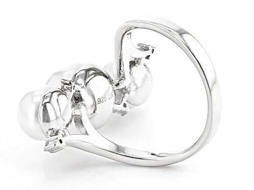 7-11mm White Cultured Freshwater Pearl with White Zircon Rhodium Over Sterling Silver Ring - Size 6