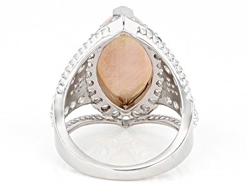 Pink Mother-of-Pearl With White Topaz & White Zircon Rhodium Over Silver Ring - Size 6