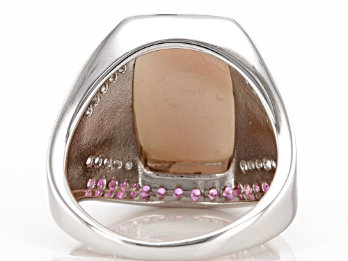 Pink Mother-Of-Pearl With Lab Pink Sapphire & White Zircon Rhodium Over Silver Ring - Size 8