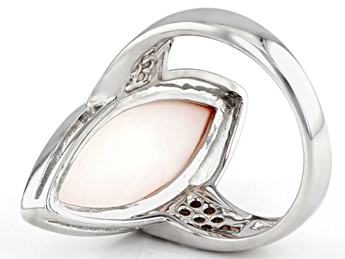 Pink South Sea Mother-Of-Pearl & White Zircon Rhodium Over Sterling Silver Ring - Size 12