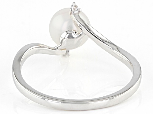7-7.5mm White Cultured Freshwater Pearl With Lab Created Sapphire Rhodium Over Sterling Silver Ring - Size 12