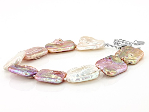 14-16mm Multi-Color Cultured Freshwater Pearl Rhodium Over Silver 20 Inch Necklace & Bracelet Set
