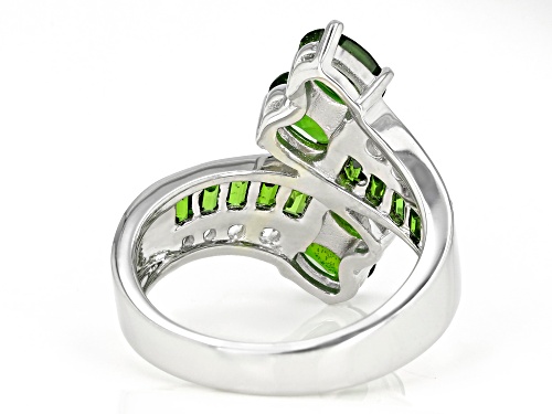 2.31ctw Chrome Diopside With 0.44ctw Round White Zircon Rhodium Over Sterling Silver Bypass Ring - Size 7