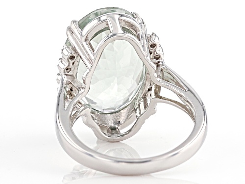 10.63ct Oval Green Prasiolite with .04ctw Round White Zircon Rhodium Over Sterling Silver Ring - Size 7