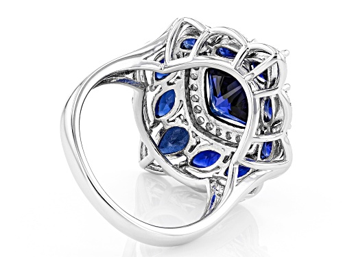5.18ctw Mixed Shape Lab Created Blue Sapphire & .35ctw Round White Zircon Rhodium Over Silver Ring - Size 7