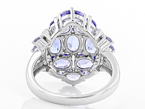 2.95ctw Oval And Round Tanzanite with .09ctw Round White Zircon Rhodium Over Silver Ring - Size 7