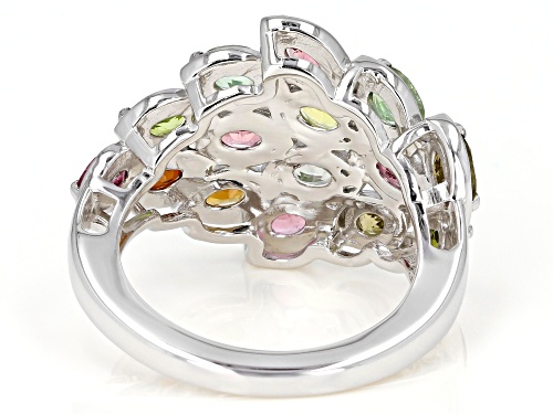 2.42ctw Oval Multi-Tourmaline Rhodium Over Sterling Silver Cluster Ring - Size 7