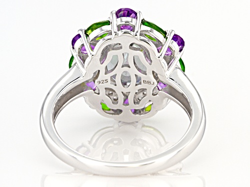 4.25CTW MYSTIC FIRE(R) GREEN TOPAZ,  AMETHYST, CHROME DIOPSIDE, ZIRCON RHODIUM OVER SILVER RING - Size 8