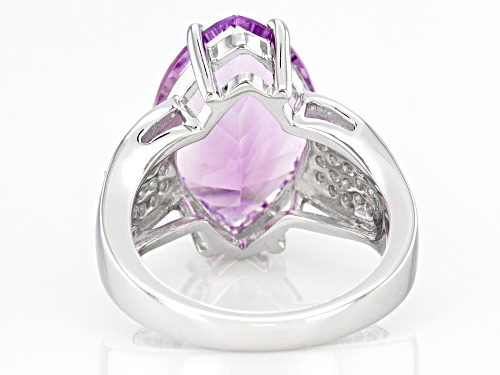 6.76ct Marquise Rose de France Amethyst and .37ctw Round White Zircon Rhodium Over Silver Ring - Size 8