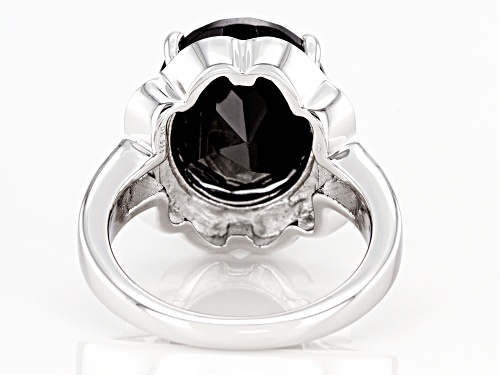 9.35ct Oval Black Spinel Rhodium Over Sterling Silver Solitaire Ring - Size 9