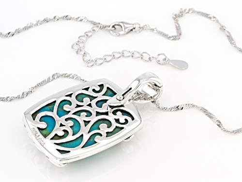 28x21mm Rectangular Cushion Composite Turquoise Rhodium Over Sterling Silver Enhancer with Chain