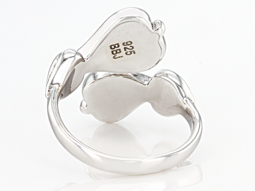 Fancy Heart Shape Composite Turquoise Rhodium Over Sterling Silver Bypass Ring - Size 6