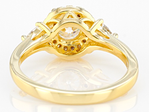 MOISSANITE FIRE(R) 1.24CTW DEW ROUND AND TRILLION CUT 3K YELLOW GOLD RING - Size 7