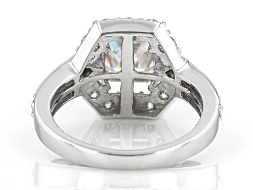 MOISSANITE FIRE(R) 3.92CTW DEW ASSCHER CUT & ROUND 10K WHITE GOLD RING - Size 7