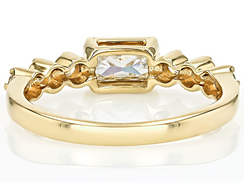 MOISSANITE FIRE(R) .88CTW DEW RADIANT AND ROUND 10K YELLOW GOLD RING - Size 6