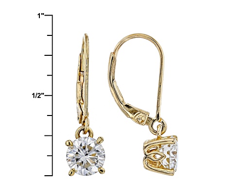 Moissanite Fire® 1.60ctw Dew Round 14k Yellow Gold Over Sterling Silver Dangle Earrings