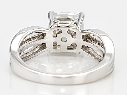 Moissanite Fire® 2.08ctw Dew Cushion Cut And Round Platineve™ Ring - Size 10