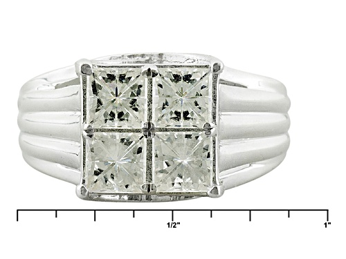 Moissanite Fire ® 2.70ctw Dew Princess Cut And Round Platineve Ring - Size 8
