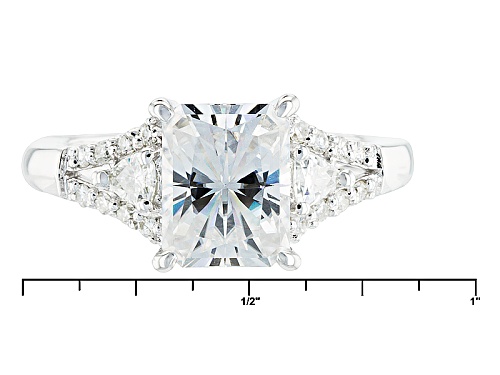 Moissanite Fire® 3.04ctw Dew Radiant Cut, Round, And Trillion Cut Platineve™ Ring - Size 9