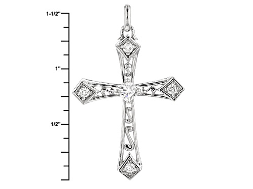 Moissanite Fire® .57ctw Dew Cushion Cut And Round Platineve™ Cross Pendant With Chain