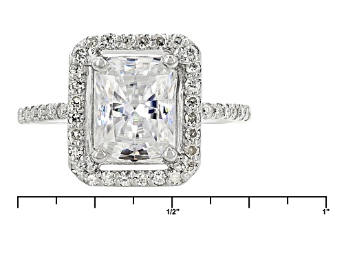 Moissanite Fire® 3.10ctw Dew Radiant Cut And Round Platineve Ring - Size 10
