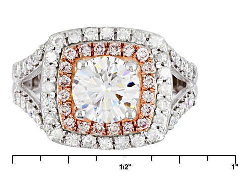 Moissanite Fire® 1.86ctw Dew & .22ctw Natural Pink Diamond Platineve™ Ring - Size 5