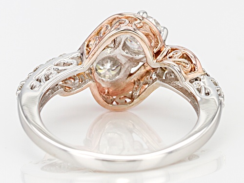 Moissanite Fire ® 1.30ctw Dew Round Platineve™ And 14k Rose Gold Over Sterling Silver Ring - Size 9