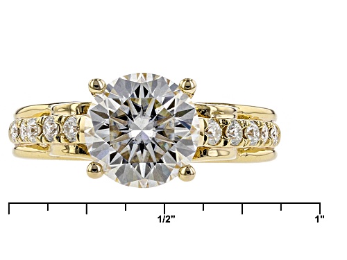 Moissanite Fire® 2.92ctw Dew Round 14k Yellow Gold Over Sterling Silver Ring - Size 6