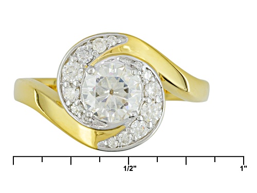 Moissanite Fire ® 1.12ctw Dew Round 14k Yellow Gold Over Sterling Silver Ring - Size 10