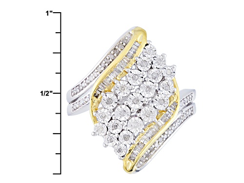 Monture Diamond™ .33ctw Round & Baguette White Diamond Rhodium & 14k Yellow Gold Over Silver Ring - Size 6