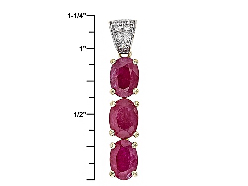 2.16ctw Oval Ruby With .02ctw Round White Zircon 10k Yellow Gold 3 Stone Pendant With Chain