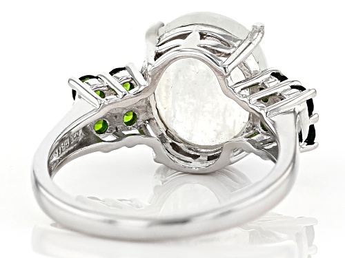 12x10mm Rainbow Moonstone with .56ctw Russian Chrome Diopside Rhodium Over Sterling Silver Ring - Size 8