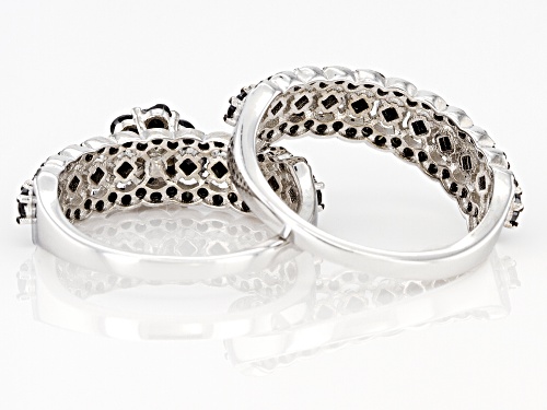 1.95ctw Round Black Spinel Rhodium Over Sterling Silver Set of 2 Rings - Size 7