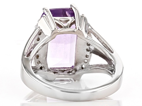 6.42ct Barrel Lavender Amethyst with .20ctw round White Zircon Rhodium Over Sterling Silver Ring - Size 8