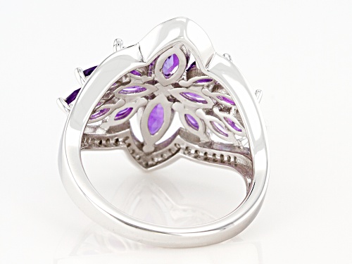 2.27ctw African Amethyst with .32ctw White Zircon Rhodium Over Sterling Silver Ring - Size 7