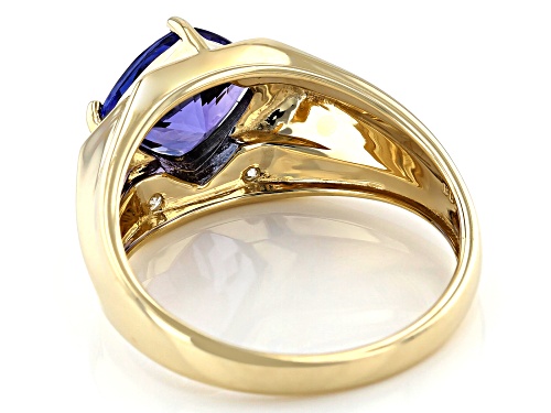 3.10ct Square Cushion Tanzanite And 0.14ctw Round White Diamond 14k Yellow Gold Men's Ring - Size 11