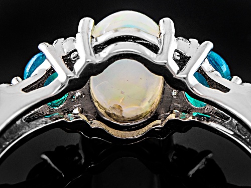 .90ct Oval Paraiba Blue Color Opal, .22ctw Oval Blue Opal, .04ctw Round White Topaz Silver Ring - Size 12
