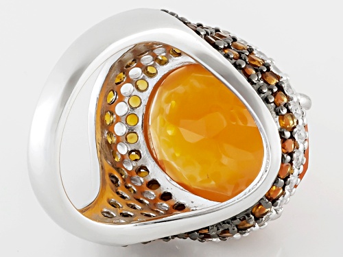 Oval, Checkerboard Cut Carnelian, .69ctw Round White Topaz And 1.61ctw Madeira Citrine Silver Ring - Size 5