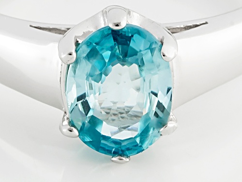 1.48ct Oval Blue Zircon Rhodium Over Sterling Silver Solitaire Ring - Size 10
