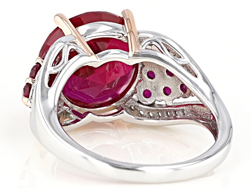 7.50ctw Round Lab Created Ruby with .11ctw Round White Zircon Rhodium Over Sterling Silver Ring - Size 8