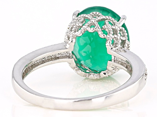 3.75ct oval green agate with .14ctw round white topaz rhodium over sterling silver ring. - Size 7