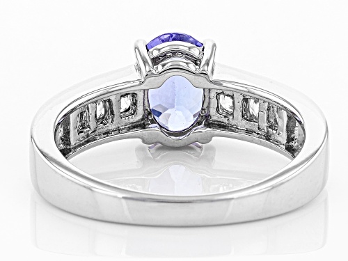 1.14CTW OVAL TANZANITE WITH .34CTW WHITE ZIRCON RHODIUM OVER STERLING SILVER RING - Size 10