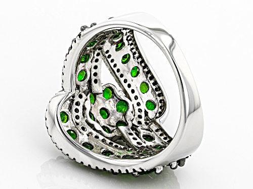 2.78ctw Russian Chrome Diopside with .45ctw Black Spinel Rhodium Over Sterling Silver Bypass Ring - Size 7